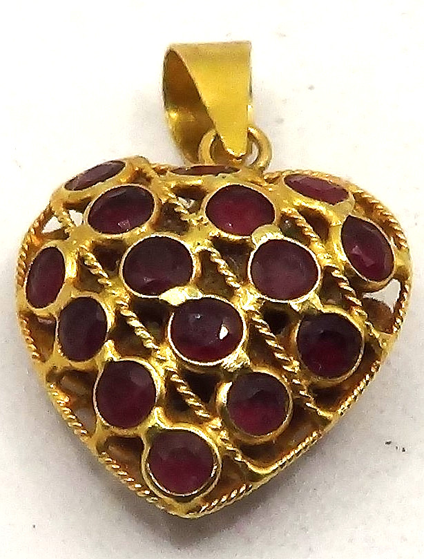 BEAUTIFUL SOLID 18k YELLOW GOLD  RUBY HEART PENDA… - image 1