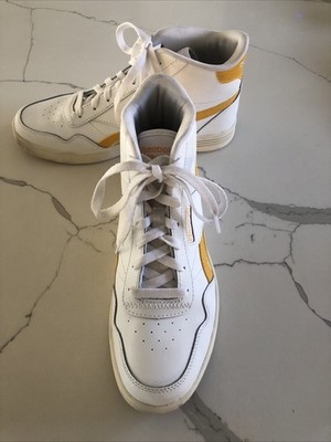 Reebok Womens Leather Club High Tops Shoes Sneakers White/Gold Sz 9 US