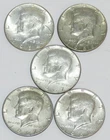 Five (5) Kennedy 40% Silver Half Dollars, 1964-1968- NR!