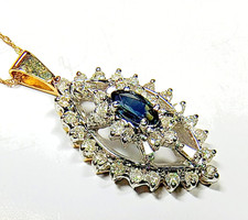 14K Two-Tone Gold 0.50 Carat Diamonds 0.35 Carat Sapphire Rare Estate Necklace