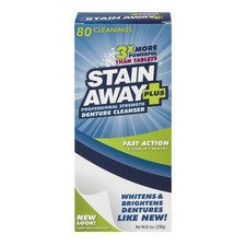 Stain Away Plus Fast Action Denture Cleanser Powder 8.1 Ounce Odor Control