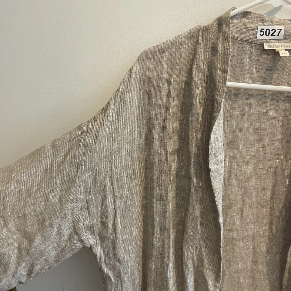 Eileen Fisher Natural Organic Linen Gauze Duster Cardigan Jacket XL Beige - Image 2 of 4