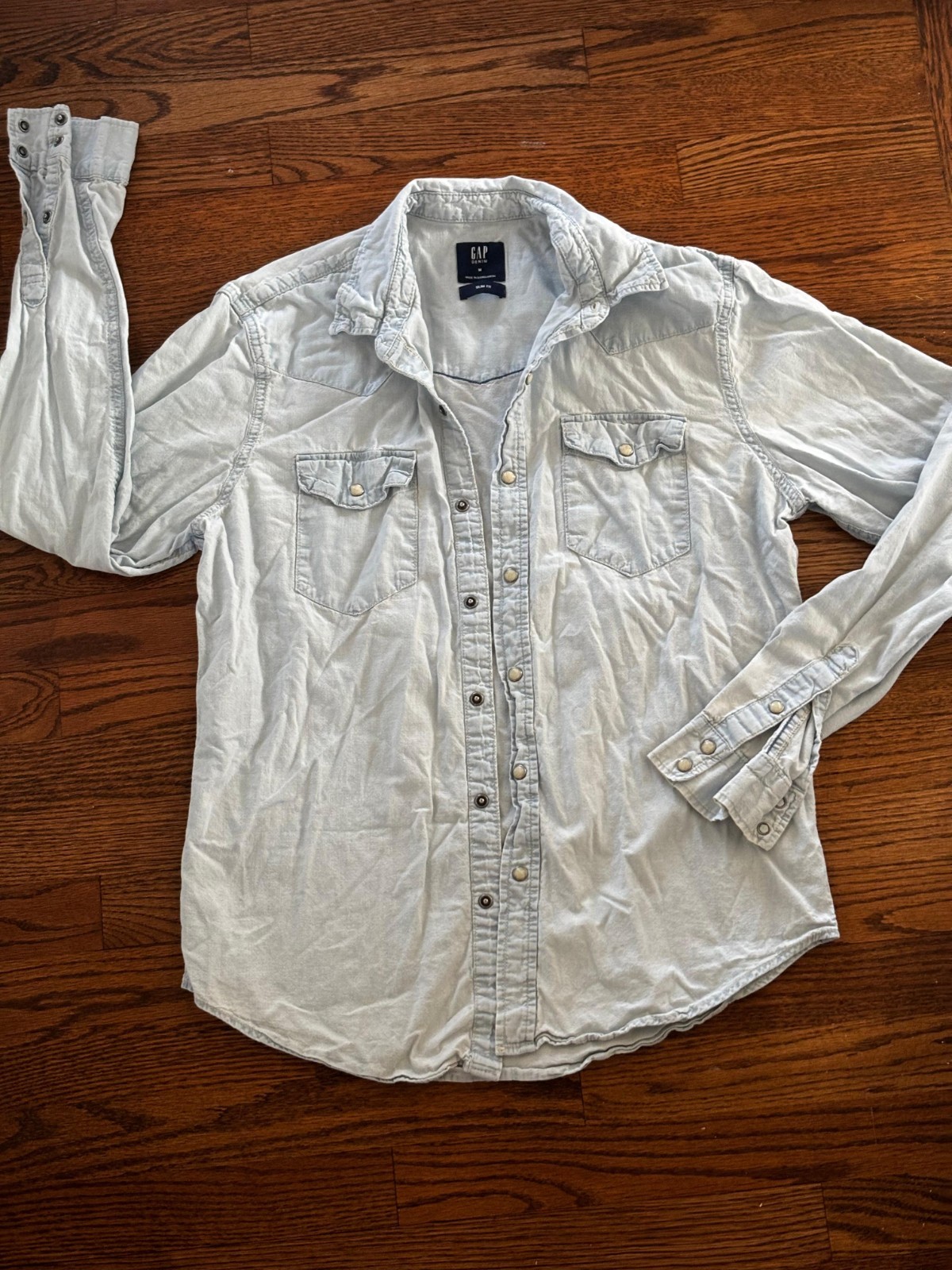 Gap Denim Shirt 90s Y2K Long Sleeve Blue Button-Up Size M