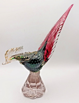 Murano Vintage Glas Fasan Vogel Figur Ornament kontrollierte Blase Blattgold