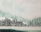 Original Oil Painting Winter Landscape Wall Art Snowy Lake Pines 16x20