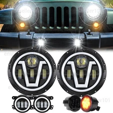 for Jeep Wrangler JK JKU Set 7" LED Headlights Driving Light Signal Turning Lamp