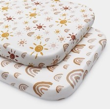 New 2pk BabeBay Jersey Cotton Boho Rainbow Universal Size Bassinet Sheets