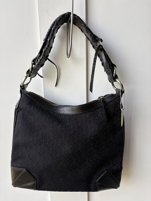 Vintage DKNY Small Bag Black Handbag  Shoulder Bag Leather Canvas Purse Logo 90s