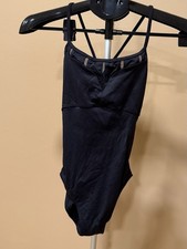 Mirella Women  s Black Leotard Size Small Mesh Trim Strappy Open Back Dancewear