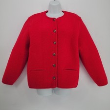 Vintage Tally-Ho Womens L Heavy Wt Red 100 Wool Button Up Sweater Cardigan