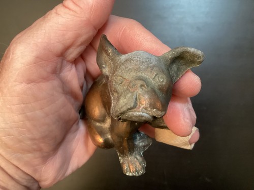 Statuina Bulldog francese vintage in metallo fuso, finitura lavaggio rame - Foto 2 di 16