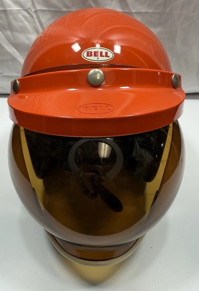 Bell Toptex 500-TX 1968 casco de motocicleta 7 3/4 naranja visera escudo burbuja conjunto Foto 2 de 4