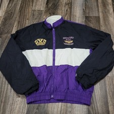 Vintage DeLONG Brickyard 400 Windbreaker Large NASCAR USA Purple White