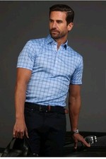 Collars and Co Mens Small Short Sleeve Polo Blue Window Check