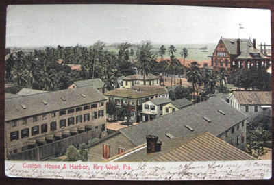 Vintage Postcard, Custom House & Harbor, Key West, Fla. Florida 1907 Posted