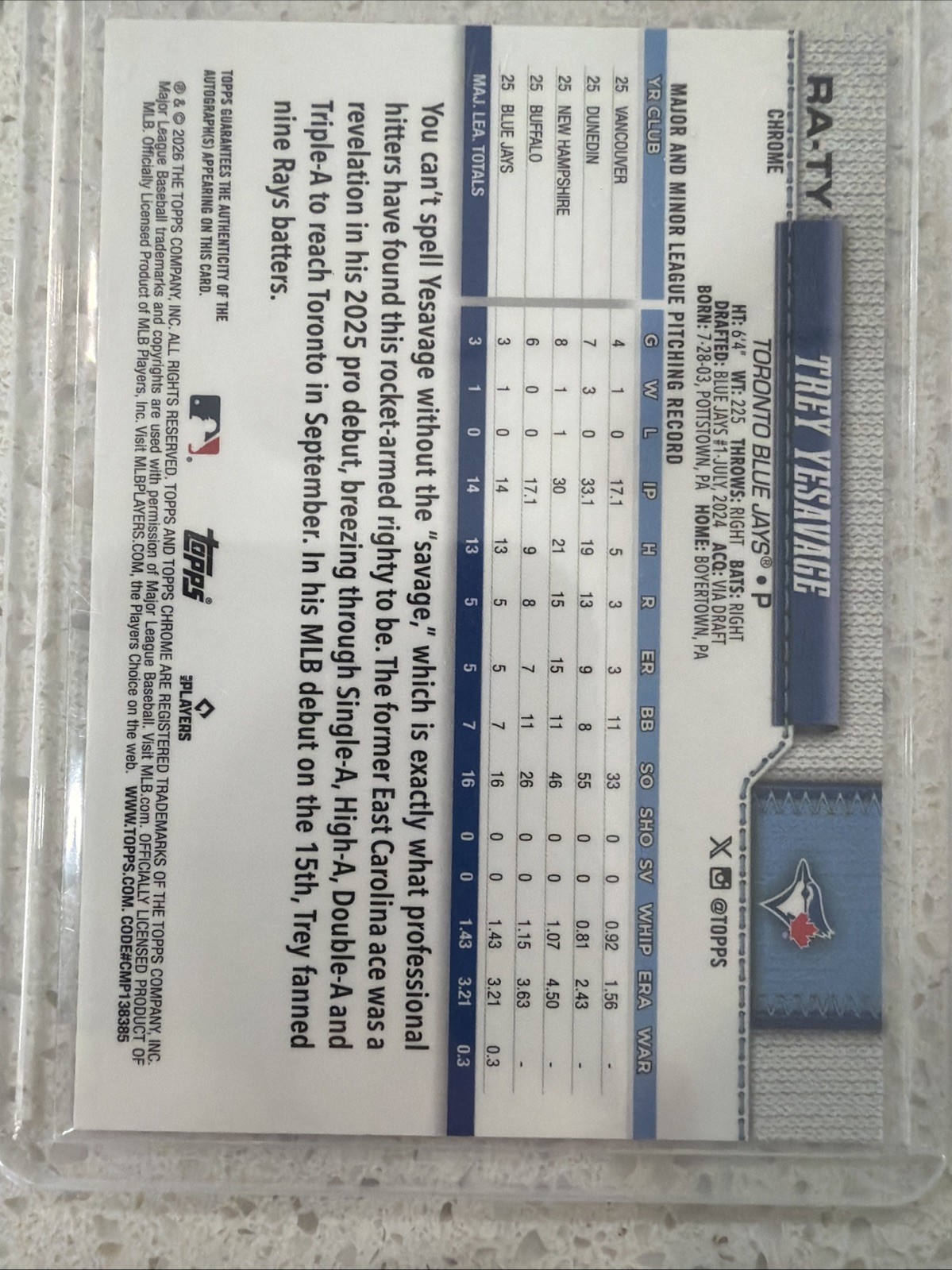 2026 Topps Chrome Gold Trey Yesavage On Card Auto 01/50 view 6