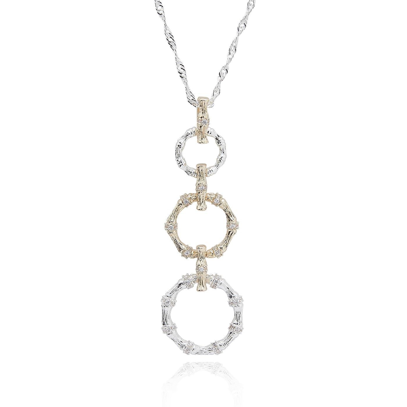equilibrium Bamboo Sparkle Two Tone Circles Necklace, Silver and Gold Plated