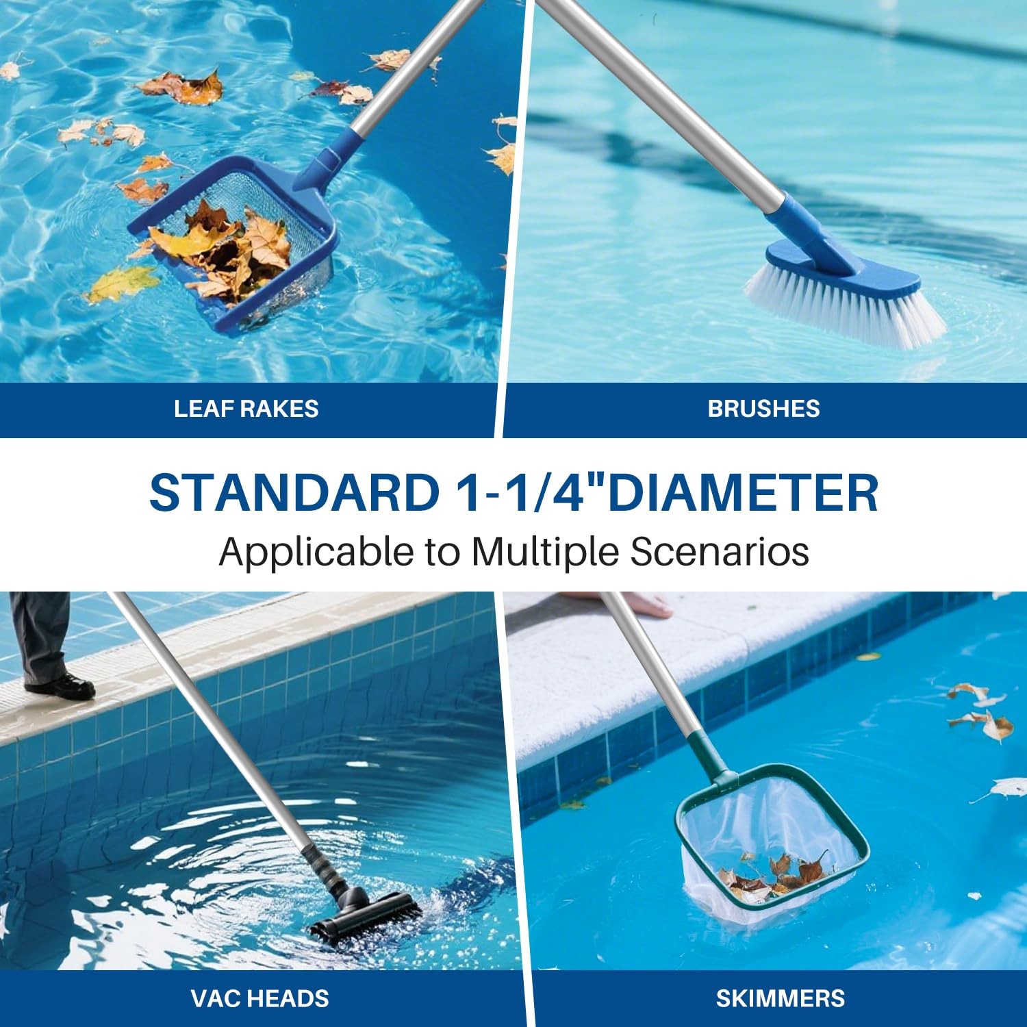 Pool Pole Telescopic, 8FT Aluminum Lightweigh Swimming Pool Pole, Adjustable ...