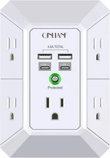 USB Wall Charger, Surge Protector, QINLIANF 5 Outlet Extender 2U2C, White 