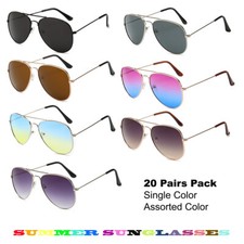 20 Pack Men's and Women's Sunglasses Classic Aviation Style Wholesale Sunglasses