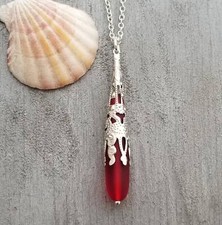 Hawaiian Jewelry Sea Glass Necklace, Red Necklace Long Teardrop Necklace, Sea