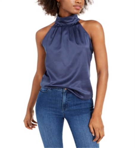 blue satin halter top