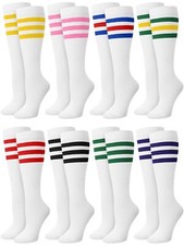 8 Pairs Kids Striped Tube Socks Cotton Knee High Colorful Retro Stripe Athlet...