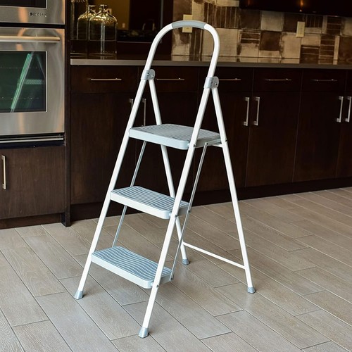 Rubbermaid 3 Step Folding Ladder, Steel Foldable Step Stool w/ Hand Grip, White - Picture 5 of 11