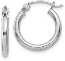 15mm 14K White Gold Polished 2mm Tube Hoop Earrings T829