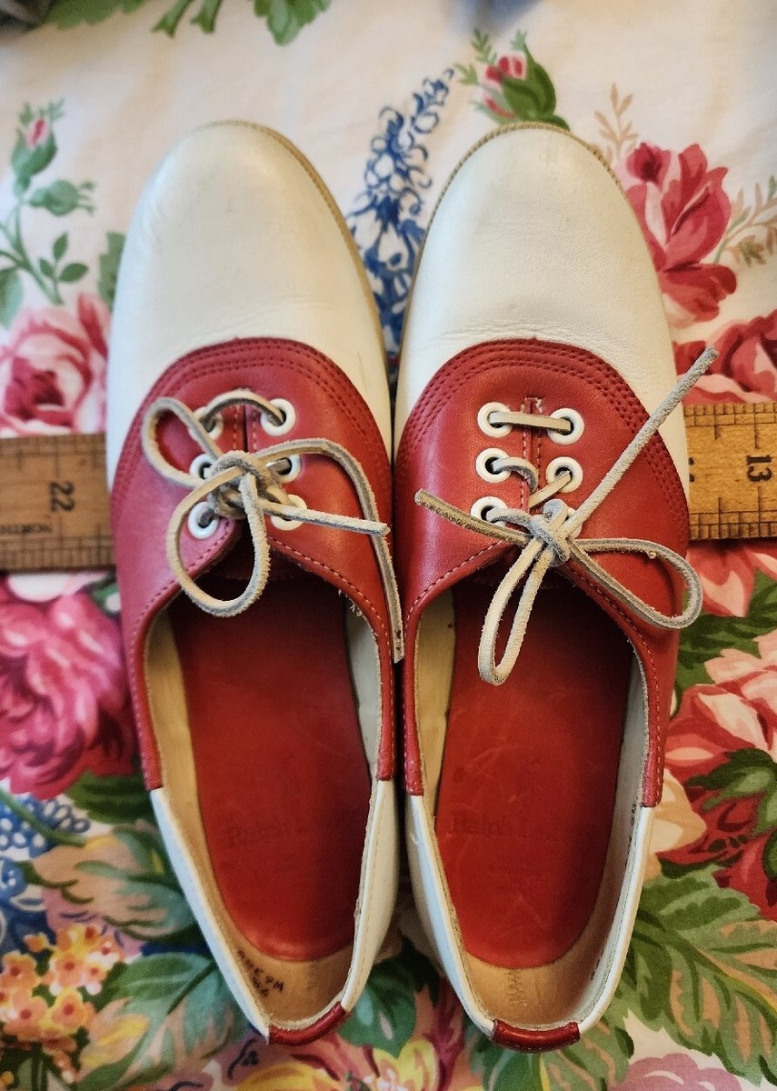 Vintage Ralph Lauren POLO Saddle Shoes 7.5 AA Red White Leather Bench Made  Maine | eBay