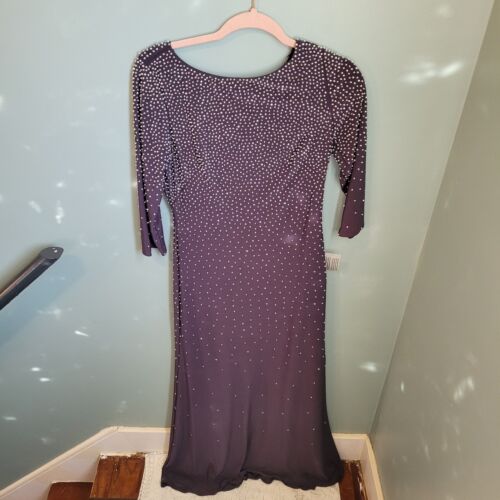 NWT Alex Evenings Long Black smoke silver beaded Dress Embellished Size 6