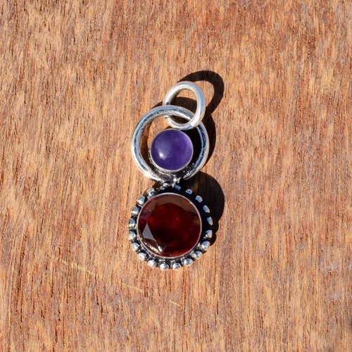 Ciondolo in argento sterling 925 con granato e ametista sfaccettato per bambini regalo - Foto 4 di 8