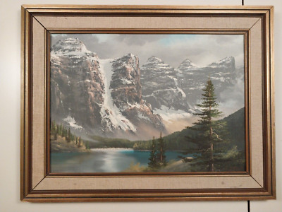John Greco Moraine Lake Oil on Canvas Landscape Scene Mountains 13.25''x9.5''
