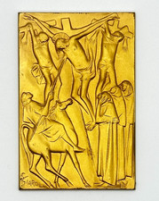 Medalla La Crucifixión de Cristo Giaroli de bronce dorado con estuche