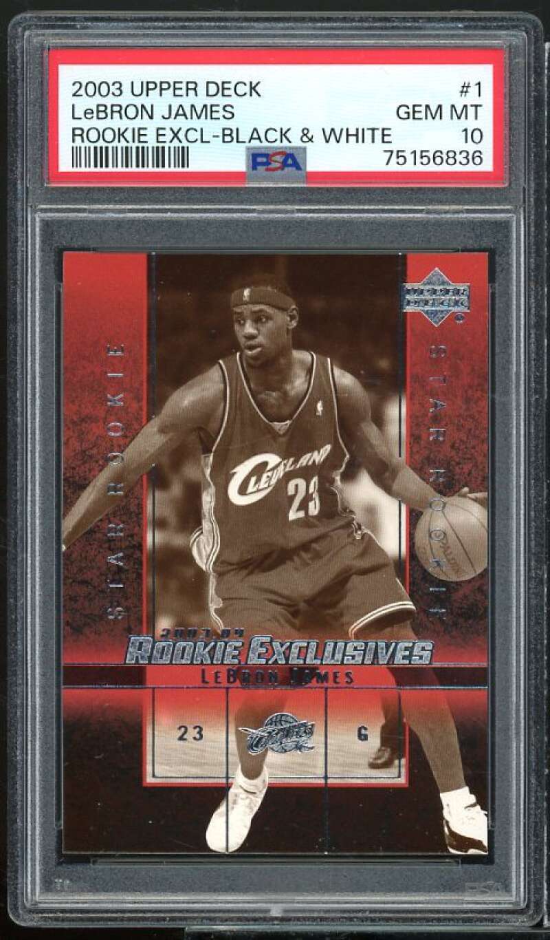 LeBron James Rookie Card 2003-04 UD Rookie Exclusives Black White #1 PSA 10