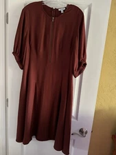Nordstrom Zip Front Puff Sleeve Dress In Rust Women’s Size Large
