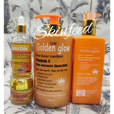 4 In 1 Set Golden Glow Caviar ,Vit.C Lotion + 1000ml Exfoliating shower Cream.