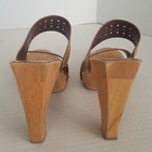 NINE WEST WOOD High Heel Platform Sandal Slides Sz 10 Leather Upper 5" — photo 4