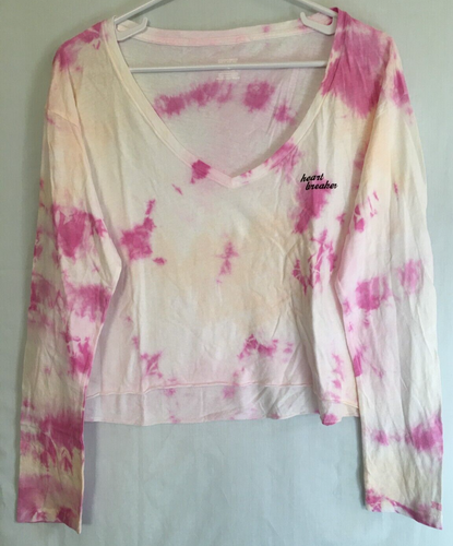 Victoria's Secret PINK V Neck Crop Top Shirt Tee VS Long Sleeve Tie Dye L NEW