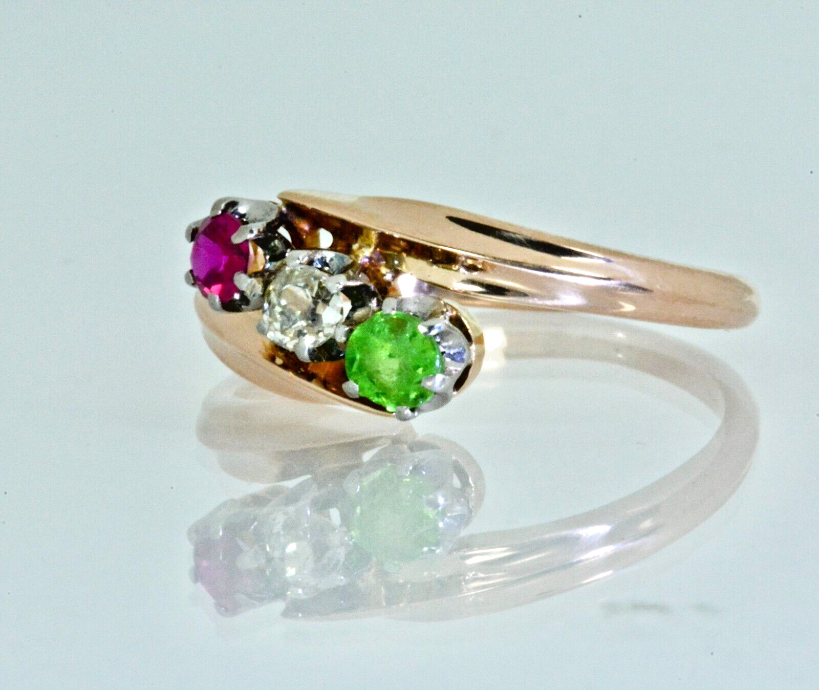 .39ctw Round Cut Diamond Tsavorite Ruby Three-Sto… - image 6