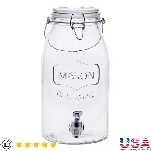 1-Gal Durable Clear Glass Mason Sun Tea Beverage Dispenser Jar Leak Proof Spigot