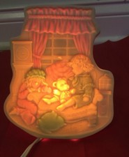 Ceramic Boy Girl Teddy Bear Sleeping Scene Electric Table Night Light C 1997