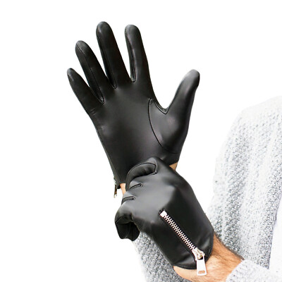 小物 PARTENOPE GLOVES MADE IN ITALY Men Side Zipper Wrist Long Best Italy Leather Motor Gloves Black