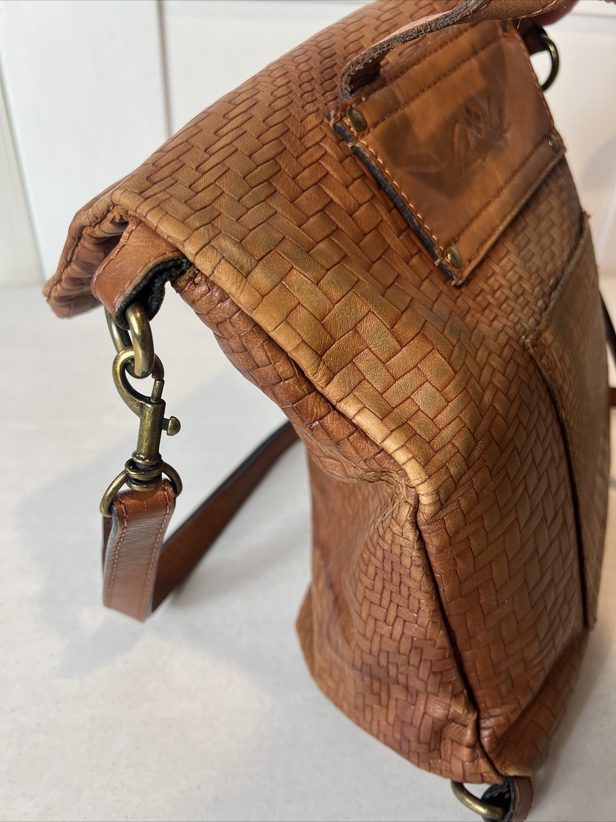 Patricia Nash Bag Purse Backpack Luzille Convertible Woven Tan Leather