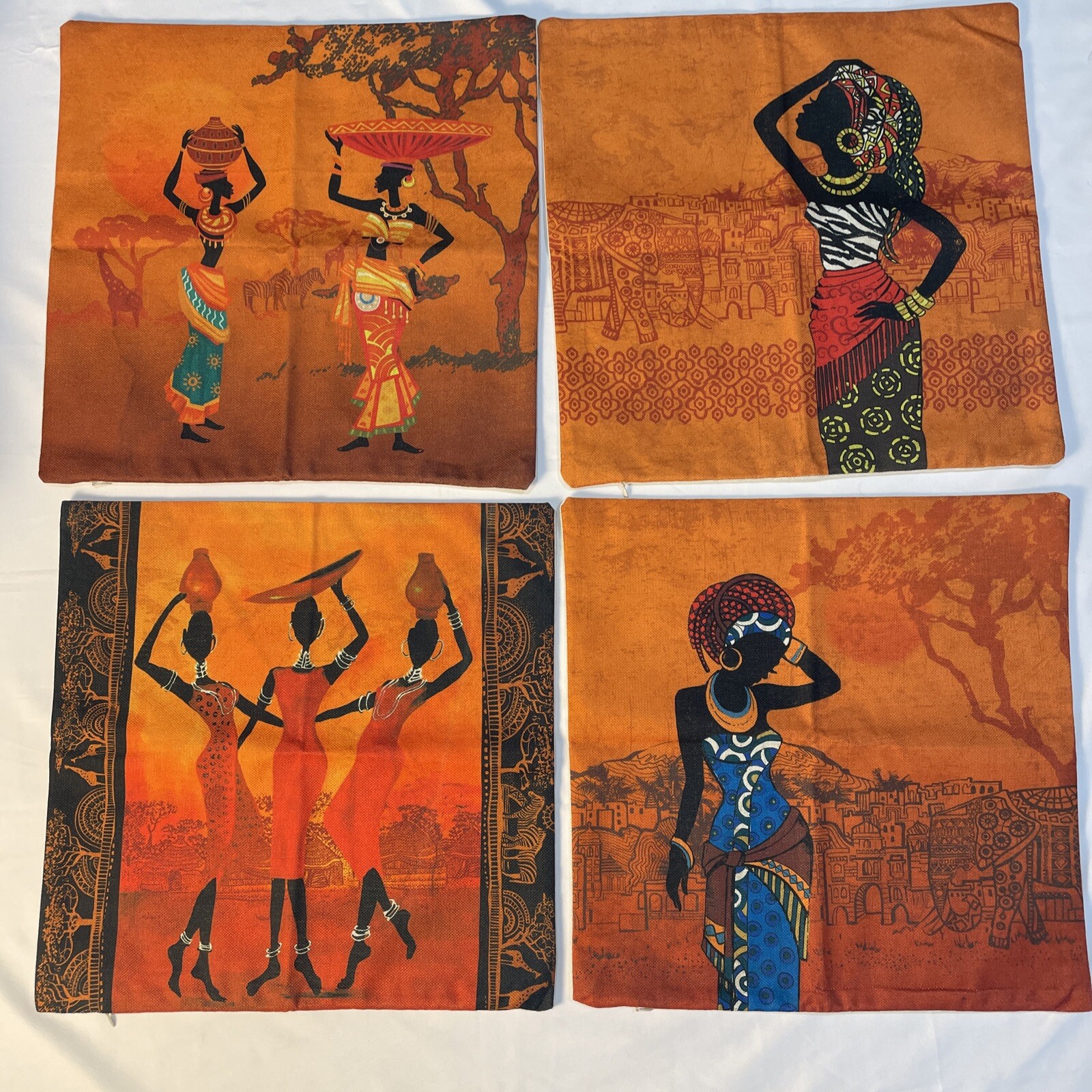 Throw Pillow Covers Home Decor Set of 4 Native African Women, 17x17 Square-image