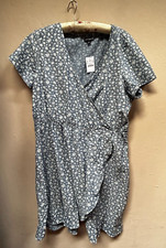New J. Crew Mercantile Chambray Floral Surplice V-Neck Faux Wrap Dress XXL L0537