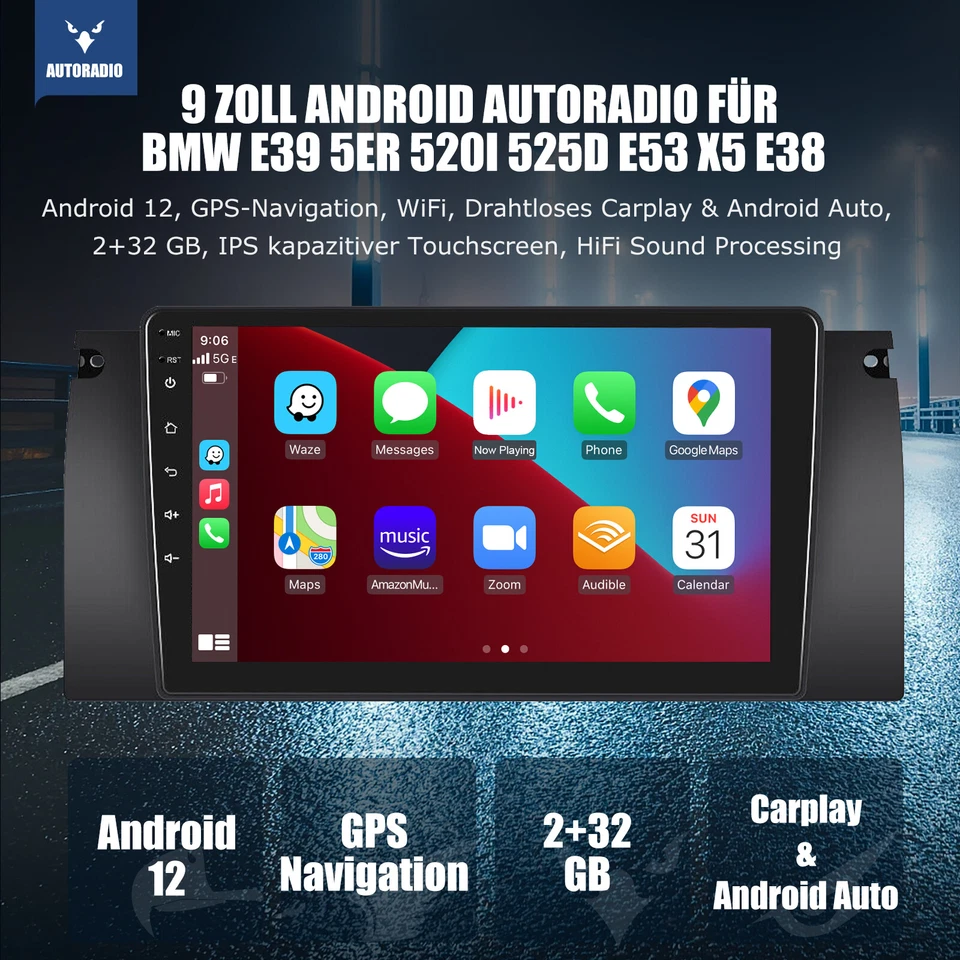 Autoradio Android 12 Apple Carplay GPS Navi WiFi Für BMW E39 5er 7er E38 X5 E53 - Bild 2 von 4