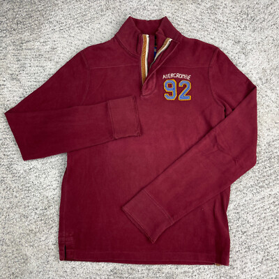 Abercrombie Fitch Sweater Mens Medium Pullover 1/4 Zip Velvet Trim Logo  Spellout