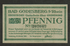 GERMANY NOTGELD 25 PFENNIG BAD GODESBERG 1920 UNC
