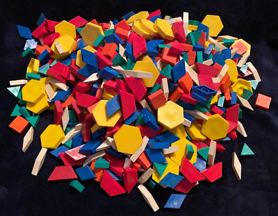 HUGE LOT Plastic Pattern Blocks Educational School Toy Shapes Plus Activity Book